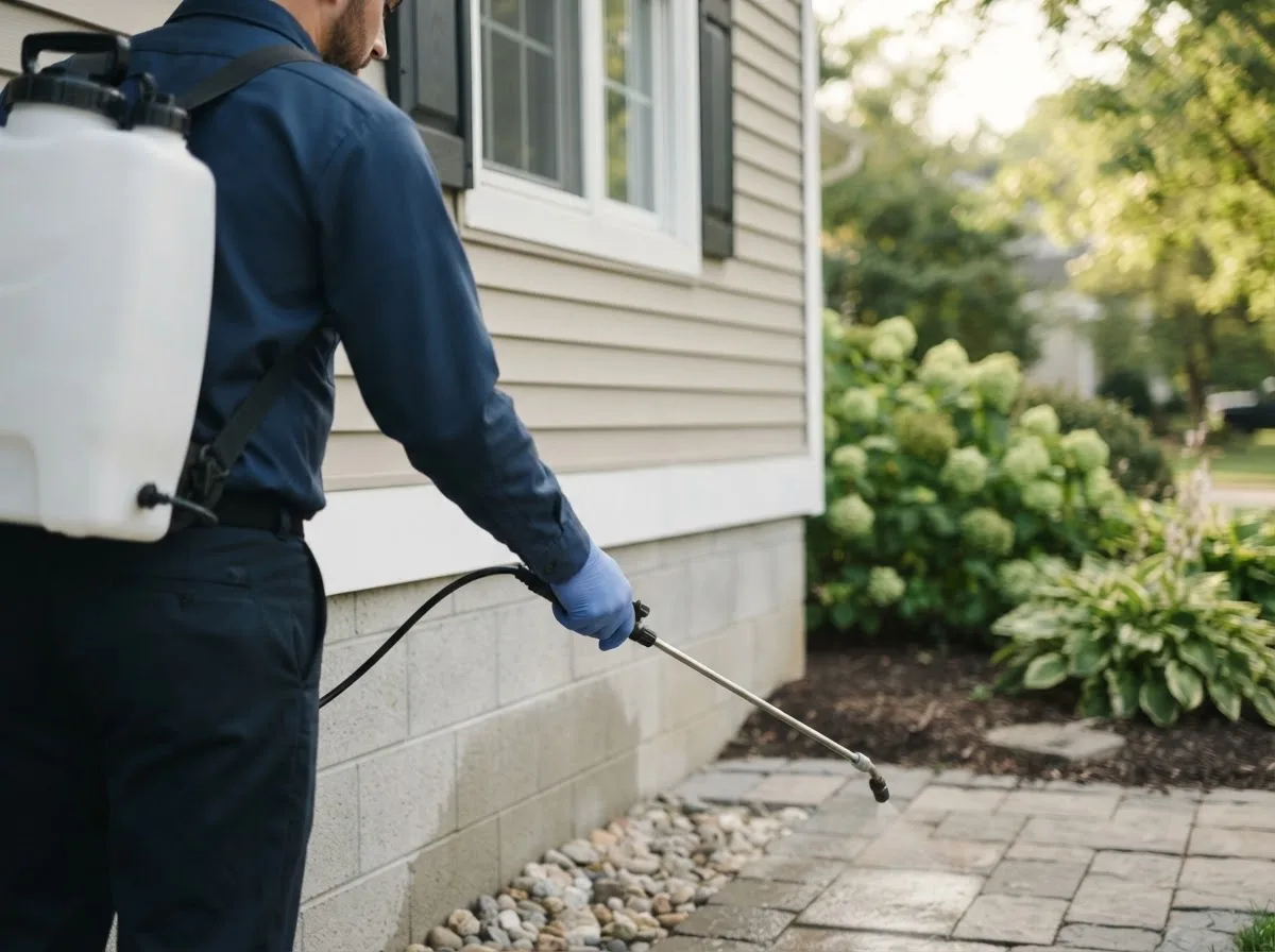 Pest control technician inspecting a home in Saint Elmo, IL